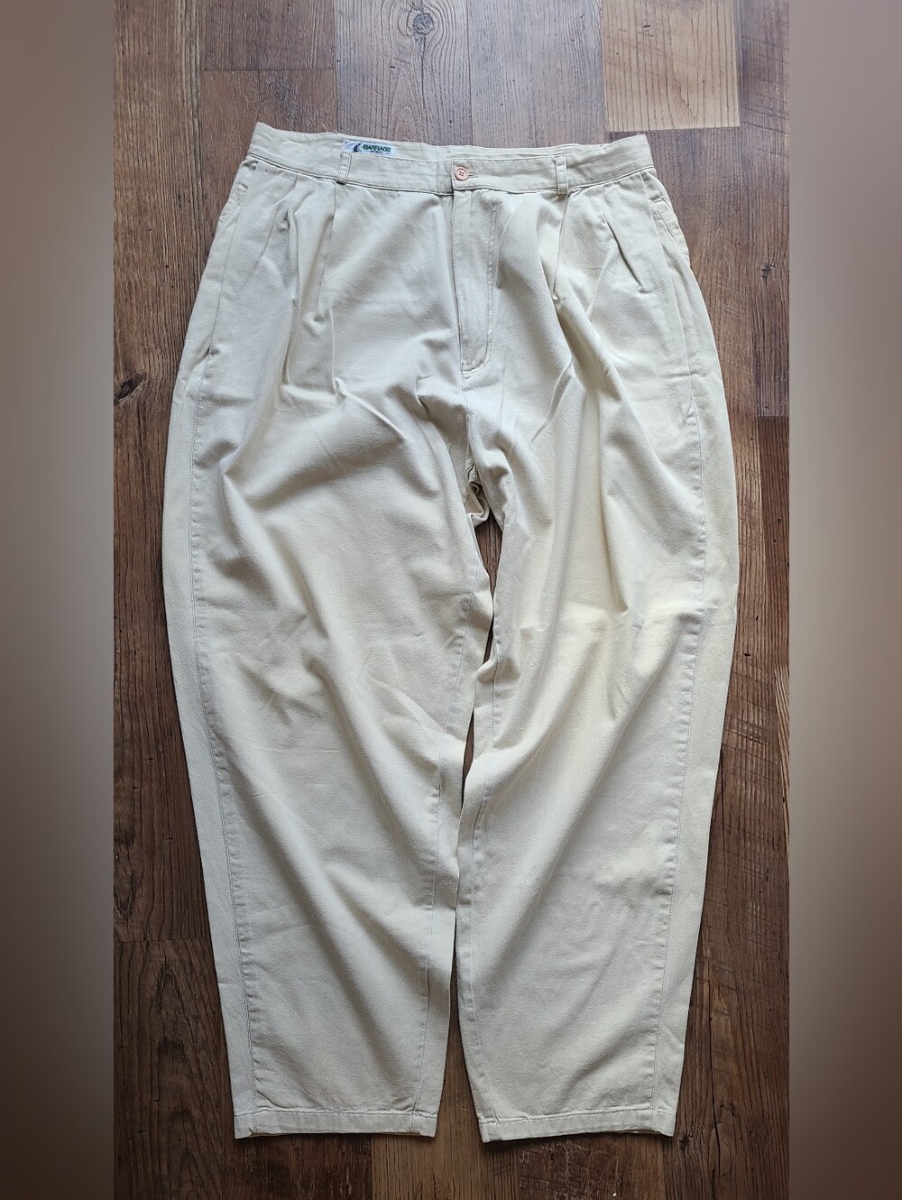 Men's Pleated 100% Cotton Vintage Casual Pants - Beige